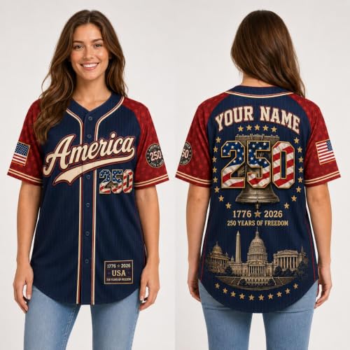 Jersey personalizado América 250 Aniversario, Camiseta de béisbol patriótica con nombre y número, camiseta libertad USA 1776-2026, regalo 4 de julio miniatura 4
