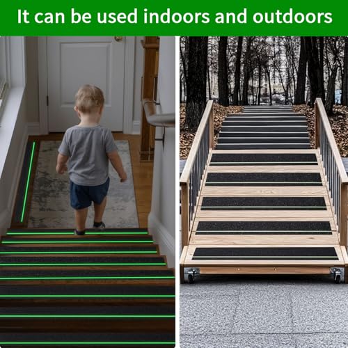Image of Glow in Dark Anti Slip Tape, 4 inch x35FT Heavy Duty Waterproof Safety Grip Tape for Stairs, Pool, Bathroom - Black & Glow Stripe Indoor /Outdoor Multi-Purpose Traction Tape