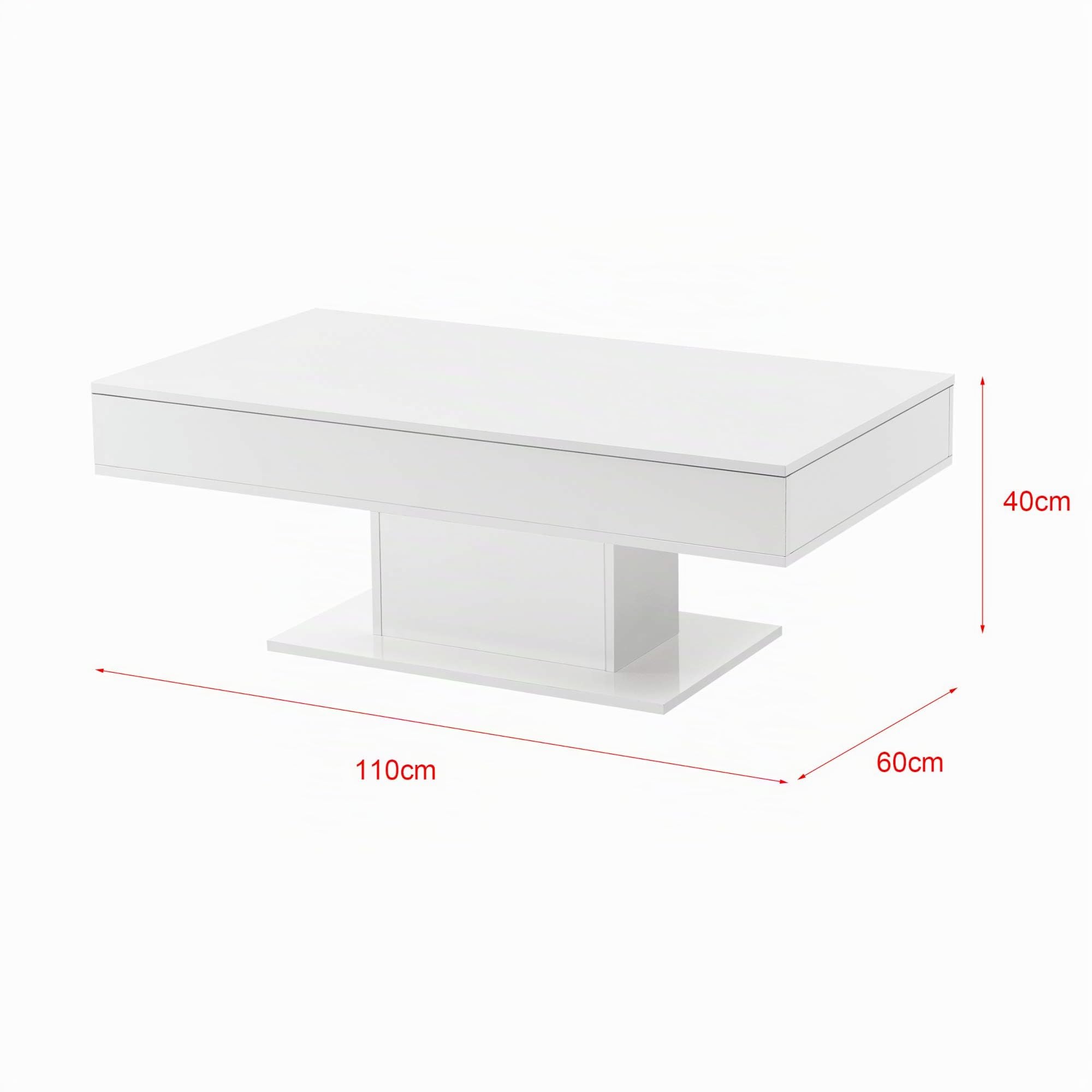 [en.casa] Table Basse de Salon avec 2 Espaces de Rangement Intérieur Design Style Intemporel Stable Rectangulaire pour Séjour Bureau Panneau de Particules 40 x 110 x 60 cm Blanc Brillant