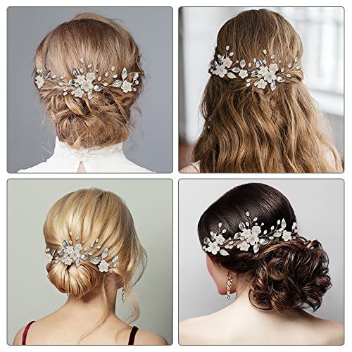 Bridal Hair Pins, 5Pcs Elegant Pearl Hair Pins Wedding Hair Grips, U Shaped Crysta Flower Shape Hairpin for Bridal Bridesmaid, Hair Piece Accessory for Women Girls, Wedding and Ball - Image 3
