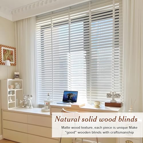 2" Slats Wood Blinds for Indoor Windows, Custom Wood Window Blinds, Wooden Venetian Horizontal Blinds & Shades for Indoor Windows, Office, Living Room, Bedroom