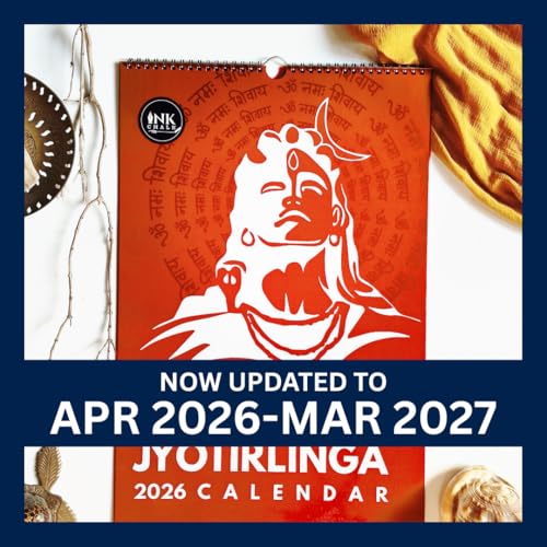 Image of 12 inchx18 inch 12 Jyotirlinga Wall Calendar 2026 | HD Temple & Linga Photos | Mythological Stories | Indian Holidays | Wiro-Bound | Gloss Laminated Lord Shiva Calendar