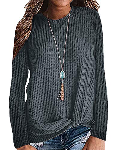 MISFAY Womens Casual Top Long Sleeve Cute Twist Knot Waffle Knit Shirts Tops
