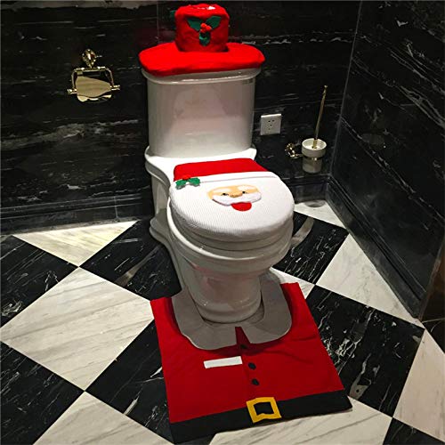 Christmas Toilet Seat Cover Decorations,Xmas Santa Claus,Elf,Elk Bathroom Decor Includes Toilet Seat Cover, Rugs, Tank Cover with Toilet Paper Box Cover (Santa claus/1set) - Image 3