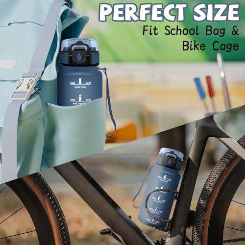 Trinkflasche, 500ml Trinkflasche Kinder, Wasserflasche mit Strohhalm, Flasche mit Strohhalm, Leicht zu Reinigen, Wasserflasche Auslaufsicher, mit Zeitmarkierung, für Schule, Reisen, Running, Yoga