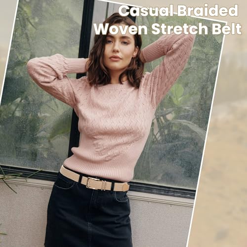 Casual Braided Woven Stretch Belt Women Men Elastic Belts for Women Golf Belts for Pants Jeans (A-Black, M: Fit Waist 33-36Inches)3