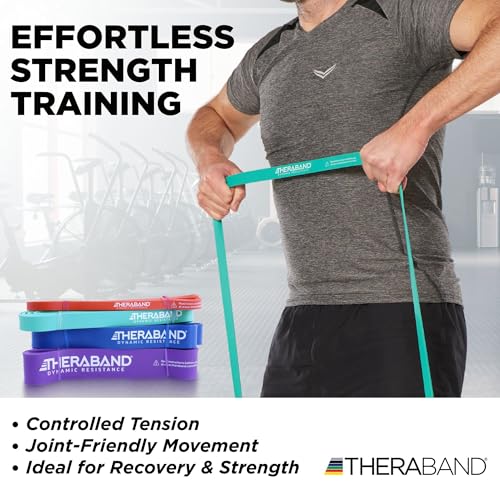 Image of THERABAND High Resistance Bands Set of 4, Light to Extra-Heavy Elastic Super Bands for Full Body Workouts, Physical Therapy, Strength Training, Durable 41 inch Loop Exercise Bands, 15-50 lbs Resistance