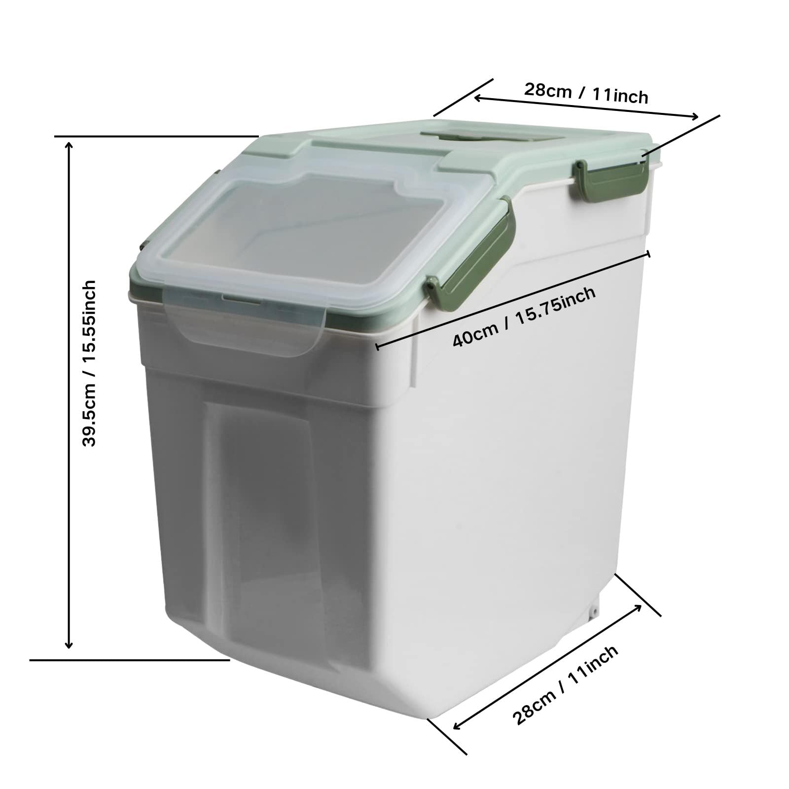 2 Stück große Mehl-Aufbewahrungsbehälter 22,7 kg luftdichter Reisbehälter mit Deckel, Räder, Messbecher, Schaufel, Kunststoff, Mehl, Zucker, Organizer für Getreide, Müsli, Reisspender (grün)