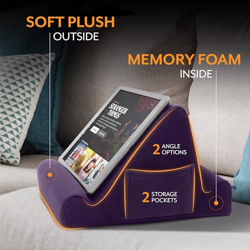 Image of Brookstone Tablet Lap Cushion - Tablet /Phone /Ebook Holder for Bed, Flights, and Travel, Memory Foam Lap Desk for Reading and Hands Free Viewing, Compatible iPad and Kindle Accessories, Purple