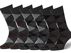 6 Pairs, Argyle, Charcoal (2 Pairs of Each Color Variation)