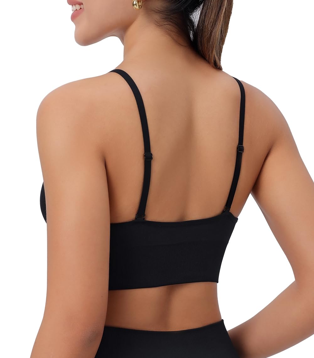 Reggiseno sportivo da donna con scollo a V profondo, coppe imbottite incrociate regolabili, spalline sottili per allenamento, yoga