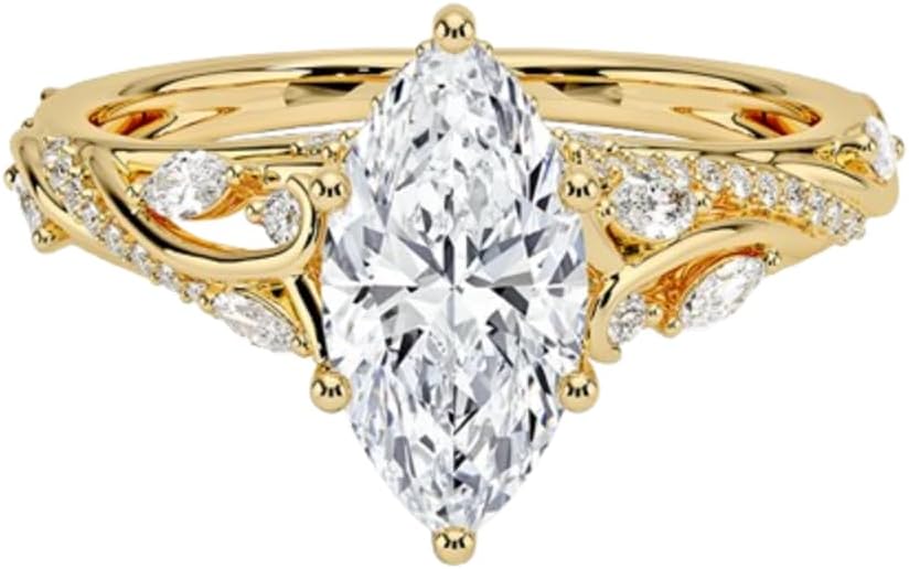 1 Ct-5 Ct Marquise Cut Moissanite Engagement Ring Colorless VVS1 10K 14K 18K Solid Gold & 925 Sterling Silver Nature Inspired Vines Anniversary Wedding Bridal Ring Gift for Women