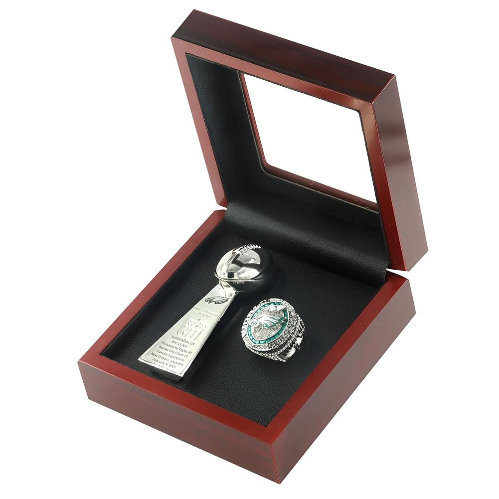 American Football Meisterschaftsring & Pokal Replik Set – Fantasy Football Sammlerstück Geschenk für Fans, Spieler & Sammler, Sport Schreibtisch Display Dekoration