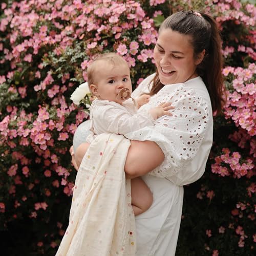Image of mushie Muslin Baby Swaddle Blanket | 100% Organic Cotton (Smiley Face)