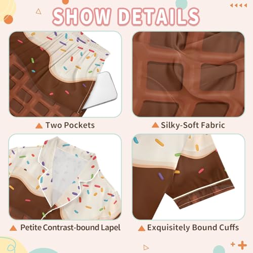 Chocolate Ice Cream Waffle Print Pajamas Set Summer Button Down Sleepwear Pjs Sets Comfy Loungewear3