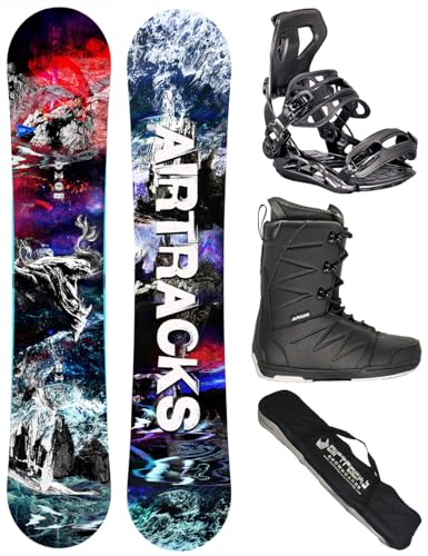 Airtracks Herren Snowboard Set - Fantasy Carbon Flat Zero Rocker Snowboard Freestyle Freeride Wide 153 - Softbindung Master - Softboots Star Black 43 - SB Bag