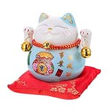 Garneck Lucky Cat Money Bank Feng Shui Maneki Lucky Cat Coin Bank Ceramic Lucky Cat Piggy Bank Porcelain Money Change Pot Feng Shui Decor Ornament for Money Save Bank Blue 4. 5in