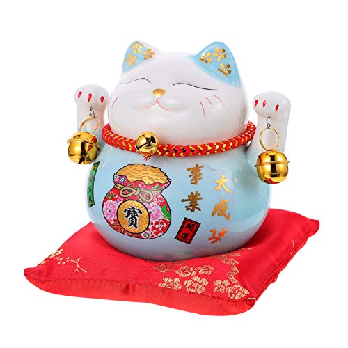 Garneck Lucky Cat Money Bank Feng Shui Maneki Lucky Cat Coin Bank Ceramic Lucky Cat Piggy Bank Porcelain Money Change Pot Feng Shui Decor Ornament for Money Save Bank Blue 4. 5in