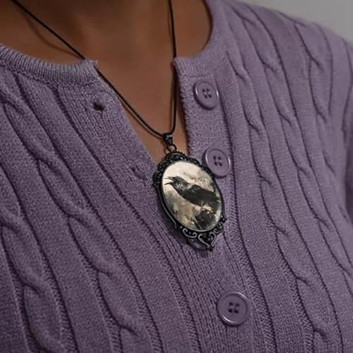 YWMAN Goth Raven Cameo Necklace - Gothic Crow Pendant, Vintage Halloween Witch Jewelry for Women 6