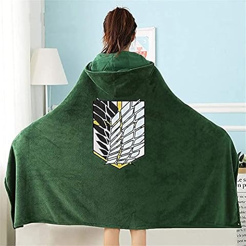 Blanket Snuggly Anime Cosplay Survey Corps Warm Comfy Hooded Cloak Wings of Freedom Unisex Shingeki No Kyojin Cozy Sofa Throw Gift for Teens Men Women Manga Fans (S=150 * 70cm/59 * 28'') Cover