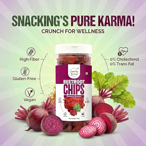Image of Beetroot Chips Masala Flavor | Healthy Baked Vegetable Chips | Healthy Gluten Free Snack | High Fiber & Low Cholesterol Veg Chips | No Added Preservatives | Crispy Beetroot Snacks for Kids & Adults | 150g