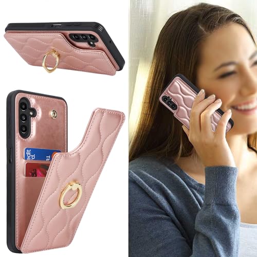 Image of for Samsung Galaxy A13 5G Case with Card Holder,Credit Card Holder,Stand Ring Kickstand and RFID Blocking,PU Leather Phone Wallet Case for Women 6.6 inch(Rose Gold)