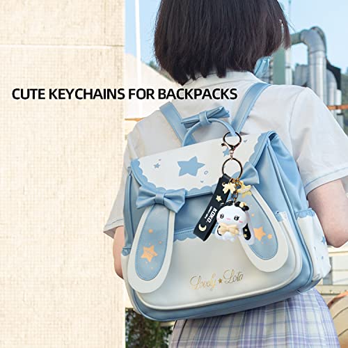 Honyjoom Cartoon Anime Keychain Rabbit Keychain, Gothic Key Chain Lolita Bag Pendant With Key Ring Star And Moon Rabbit (White Black) #TOP4