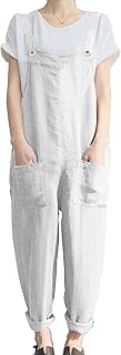 KMAZN Women's Casual Loose Long Cotton Bib Overalls Baggy Plus Size Jumpsuits Rompers