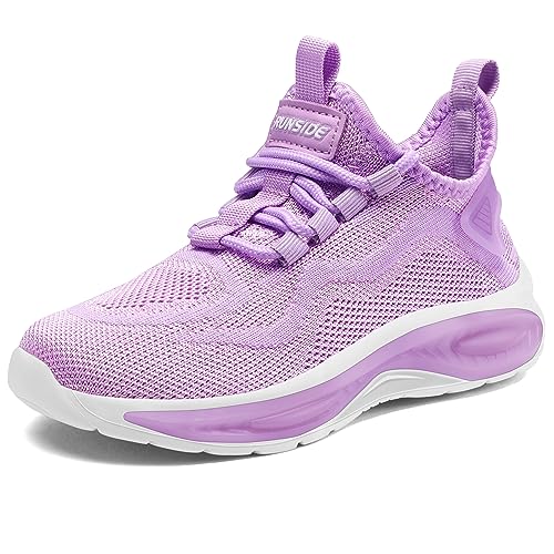 RUNSIDE Boys Girls Tennis Shoes for Kids Running Lightweight Sports Sneakers Causal Breathable Walking Lace-up Shoes Outdoor Purple