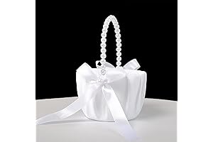 White Small Flower Basket with Pearl Handle for Flower Girls at Weddings