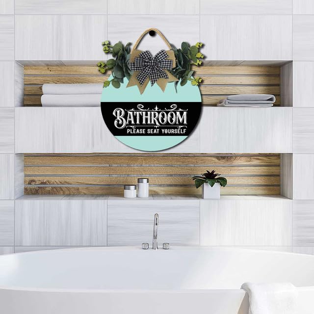 Set Decorativo Da Bagno In Legno Con Libri Finti, Cartello Rotondo 3D E Pianta Finta - 'Seat Yourself'