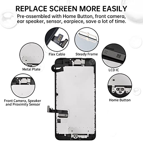 Screen Replacement For Iphone 7 Plus With Home Button, Cykjgs 5.5" Lcd Display Digitizer Frame Assembly With Front Camera, Ear Speaker, Proximity Sensor And Full Repair Tools Kit For A1661 A1784 A1785 #TOP2