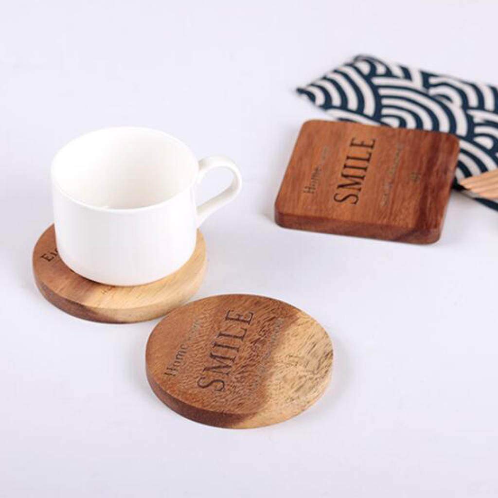 Tiny Store Wood Heat Resistant Teapot Cup Bowl Coffee Mu Coasters Mat Pads Smile Round(70006056TS)