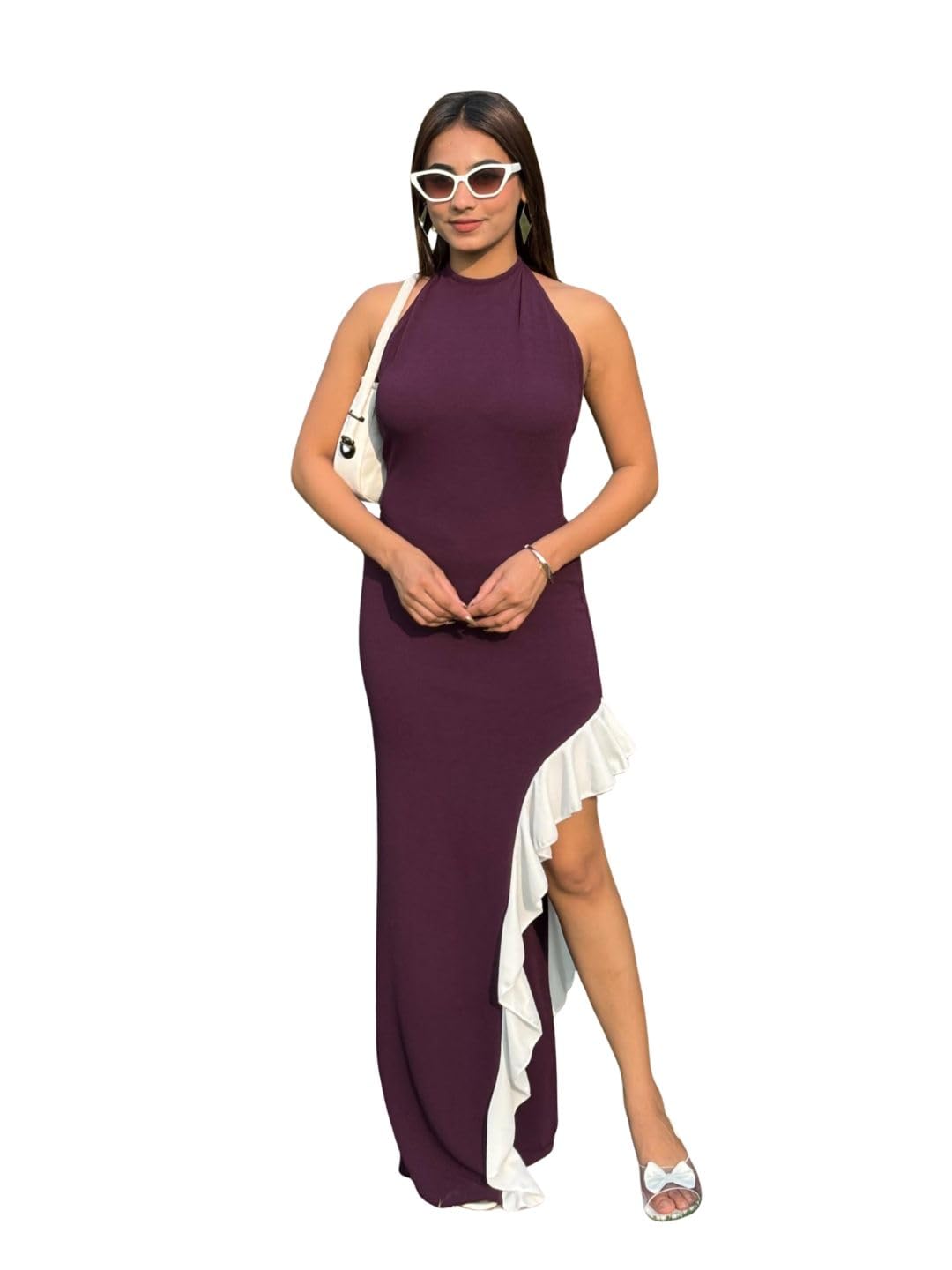 Women's Bodycon Purple Cotton Blend Dress No Sleeves Dress for Womens Soft & Breathable & Comfortable Outfits for Office, Casual, Festive & Party (11635)-image-33