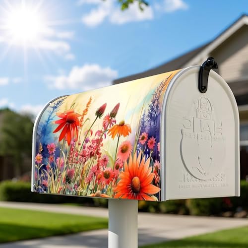 Image of Mailbox Covers Magnetic Standard Size, Printed Floral Magnetic Cover for Postbox, 18 x 21 Inch Waterproof Post Wraps Outdoor Garden Yard Home Decor (Flower)