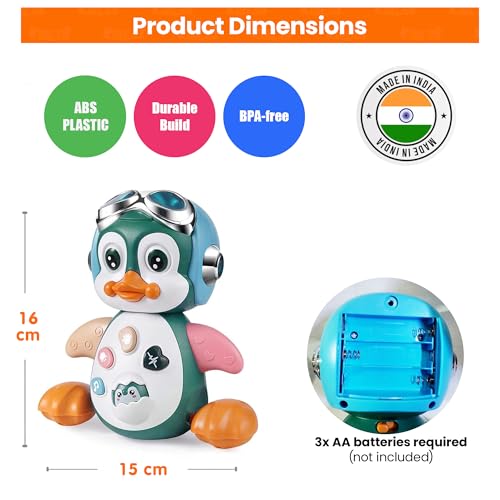 Image of Kidology Crawling Penguin Baby Toy with LED Lights | Interactive Musical Kids Toy for Early Learning & Entertainment | Perfect Christmas and Birthday Gift for Toddlers & Infants (Blue)