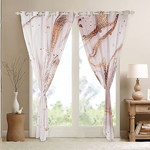 Homemissing Rose Gold Marble Curtains Marble Window Curtains For For Kids Child Teens Golden Glitter Cracked Lines Window Drapes Liquid Abstract Art Treatments,W66*L72 - Image 4
