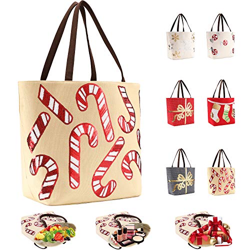 LessMo Kerst Canvas Gift Tote Bag, Herbruikbare Schoudertas, Draagtas met Kerst Decoratie Patroon voor School Werk Winkelen Reizen, Vrouwen Mannen Meisjes Handtassen