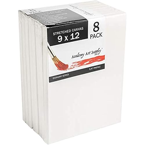 Academy Art Supply Stretched Canvases Pack of 8 (9 x 12)