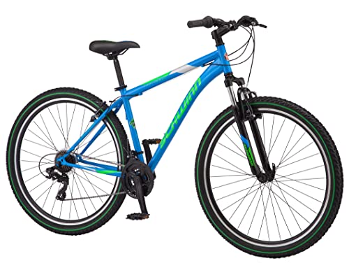 Image of Schwinn High Timber Mountain Bike for Adult Men Women, 29-Inch Wheels, 21-Speeds, Front Suspension, Steel Frame and Alloy Linear Pull Brakes, Blue /Green