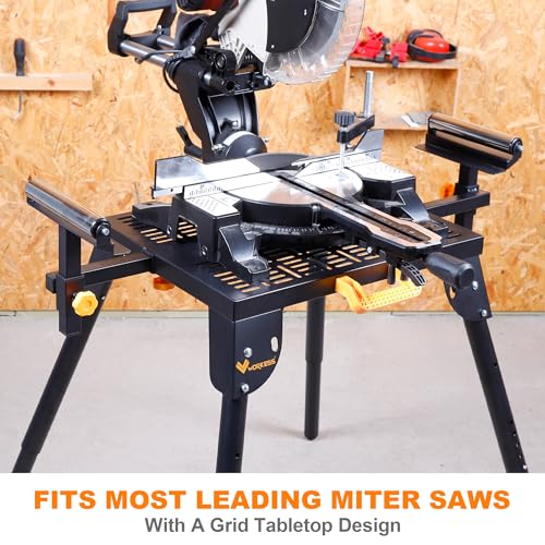 Universal Miter Saw Stand with Grid Tabletop 300 lbs Load Capacity 6-Level Height Adjustment Table Saw Stand WK-MS046