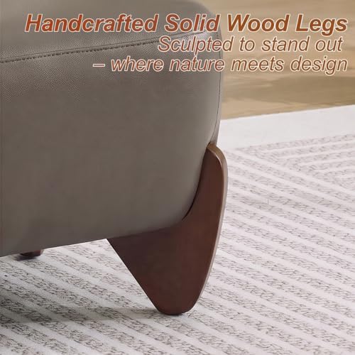 Image of WUTUTUEE 28.7 inch Faux Leather Ottoman with Solid Wood Legs, Modern Upholstered Footstool, Comfy Ottoman for Living Room, Bedroom, Tan