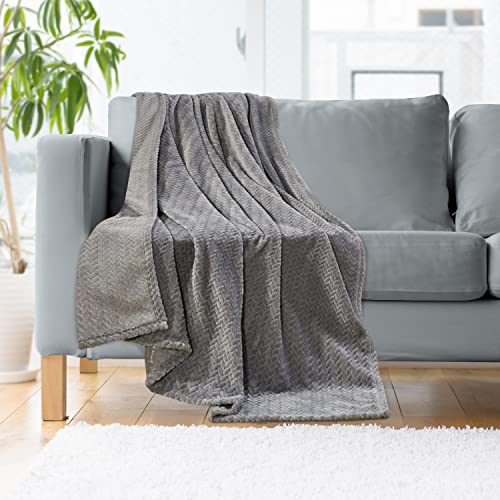 Image of Elegant Comfort Lightweight Printed Throw Blanket- All Season, Ultra Soft, Cozy and Plush- Decorative Throw Blankets, Perfect for Lounging, 50 x 70 inches, Chevron Gray, Throw Blanket
