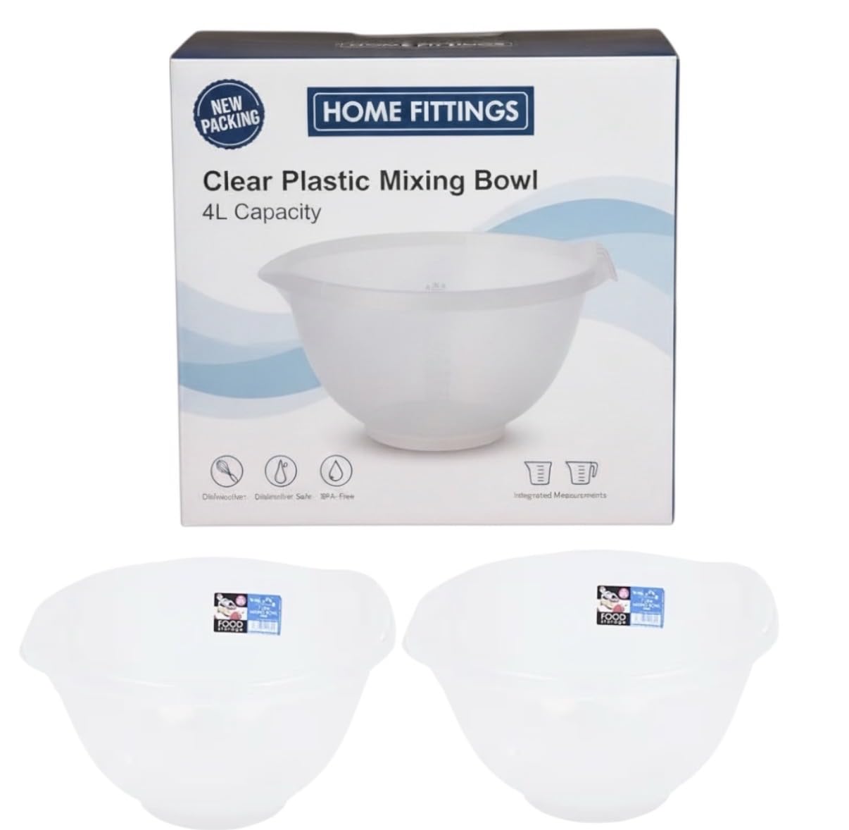 Home Fittings ® 2 X Wham Clear Mixing Bowl 4 litres (Pack of 2)