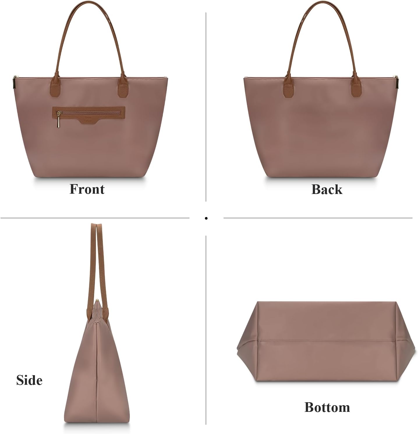 Nylon Tote Bag for Women with Zipper, Lightweight Large Laptop Shoulder Handbag, Spacious Gym, Travel and Shopping Purse