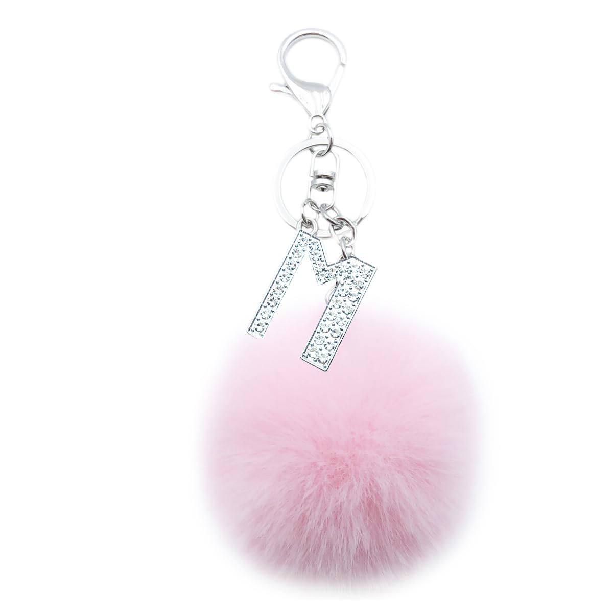Xsclpomddy Pom Pom rosa. Schlüsselbund künstliche weiche Kaninchenhaar Taschenanhänger Ball Schlüsselanhänger mit Buchstabe A-Z für Handtasche Dekoration