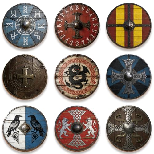 SUPERDANT Jeu de 9 Dessous de Verre Rond en Bois Saint Bouclier pour Gamer Protection de Table de 10 cm pour Espresso et Bière