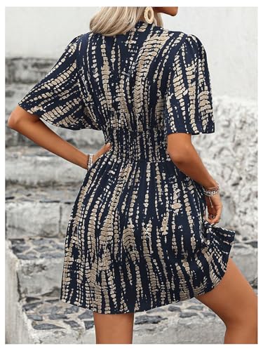 Floerns Women's Snakeskin Print V Neck Short Dress Flutter Sleeve A Line Flowy Dresses3