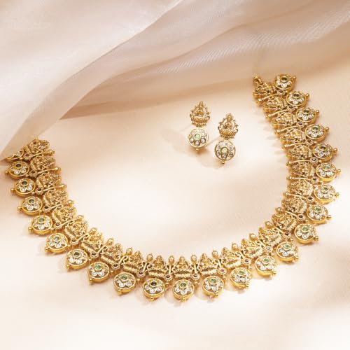 Image of Rubans Gold Plated Festive Temple Jewellery Set for Women Latest