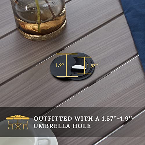 Image of VICLLAX Round Patio Table with Adjustable Umbrella Hole, All Weather Outdoor Round Dining Table for Lawn Garden, 41.2 inchx 28 inch Grey Wood-Like Outdoor Coffee Table